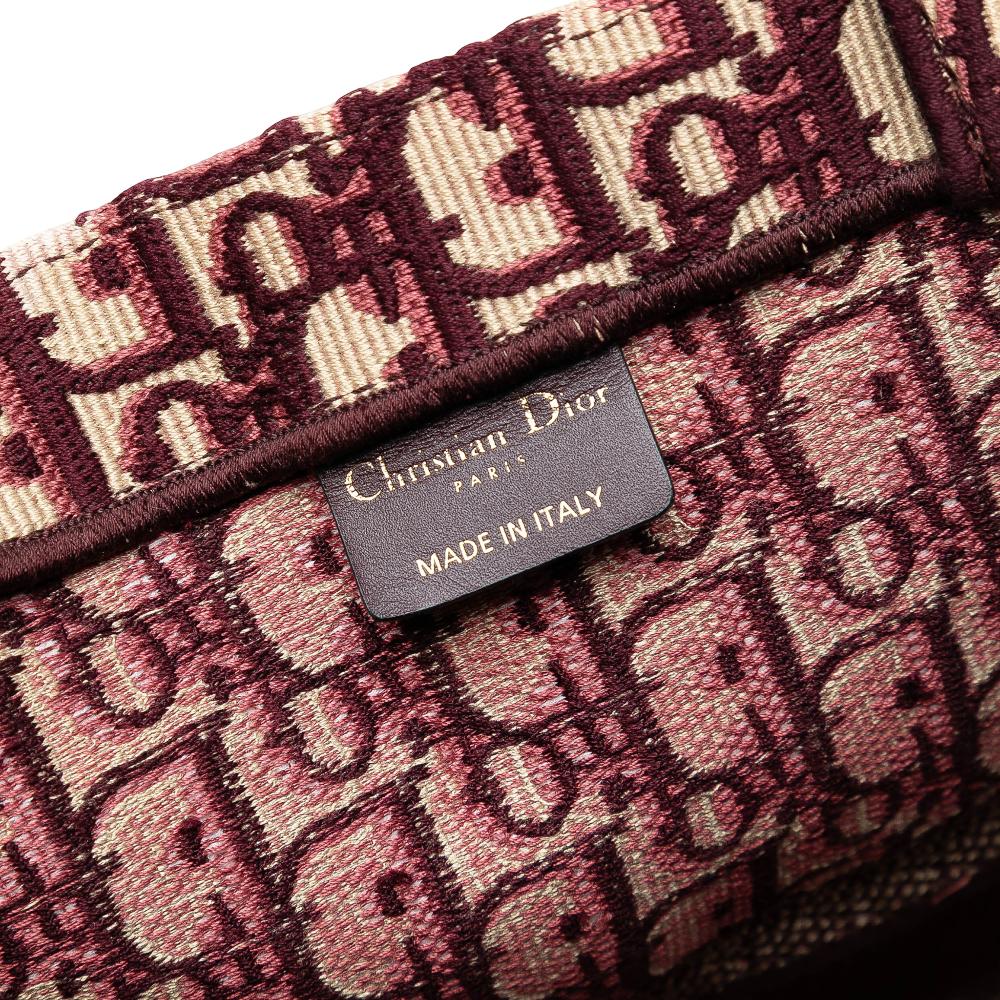 Christian Dior B Dior Red Burgundy Canvas Fabric Large Oblique Embroidered Book Tote Italy