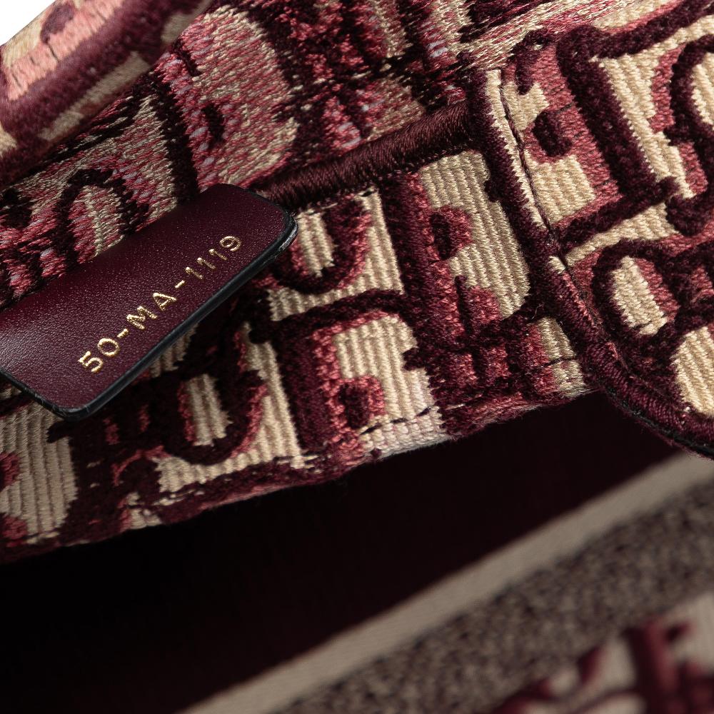 Christian Dior B Dior Red Burgundy Canvas Fabric Large Oblique Embroidered Book Tote Italy