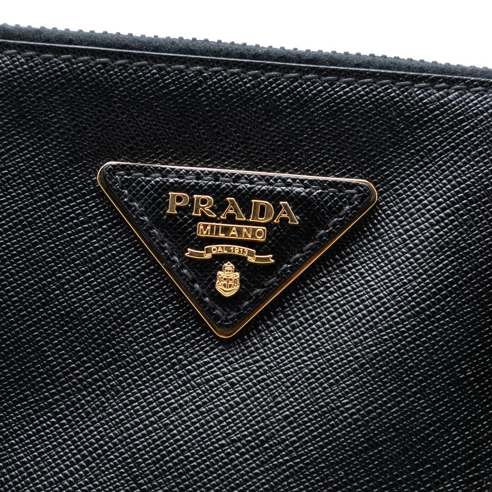 Prada B Prada Black Saffiano Leather Large Lux Galleria Double Zip Tote Italy