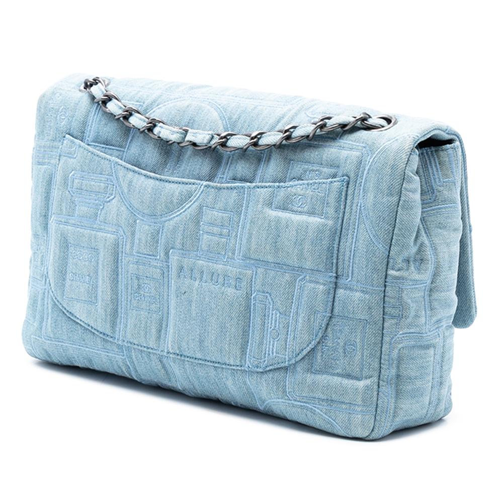 Chanel AB Chanel Blue Denim Denim Fabric Medium Embroidered Perfume Bottle Single Flap France