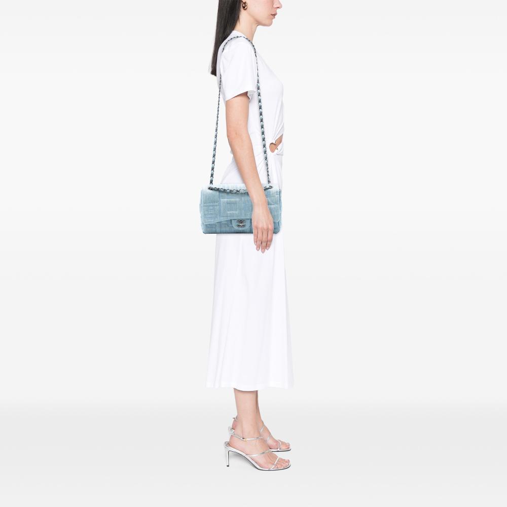 Chanel AB Chanel Blue Denim Denim Fabric Medium Embroidered Perfume Bottle Single Flap France