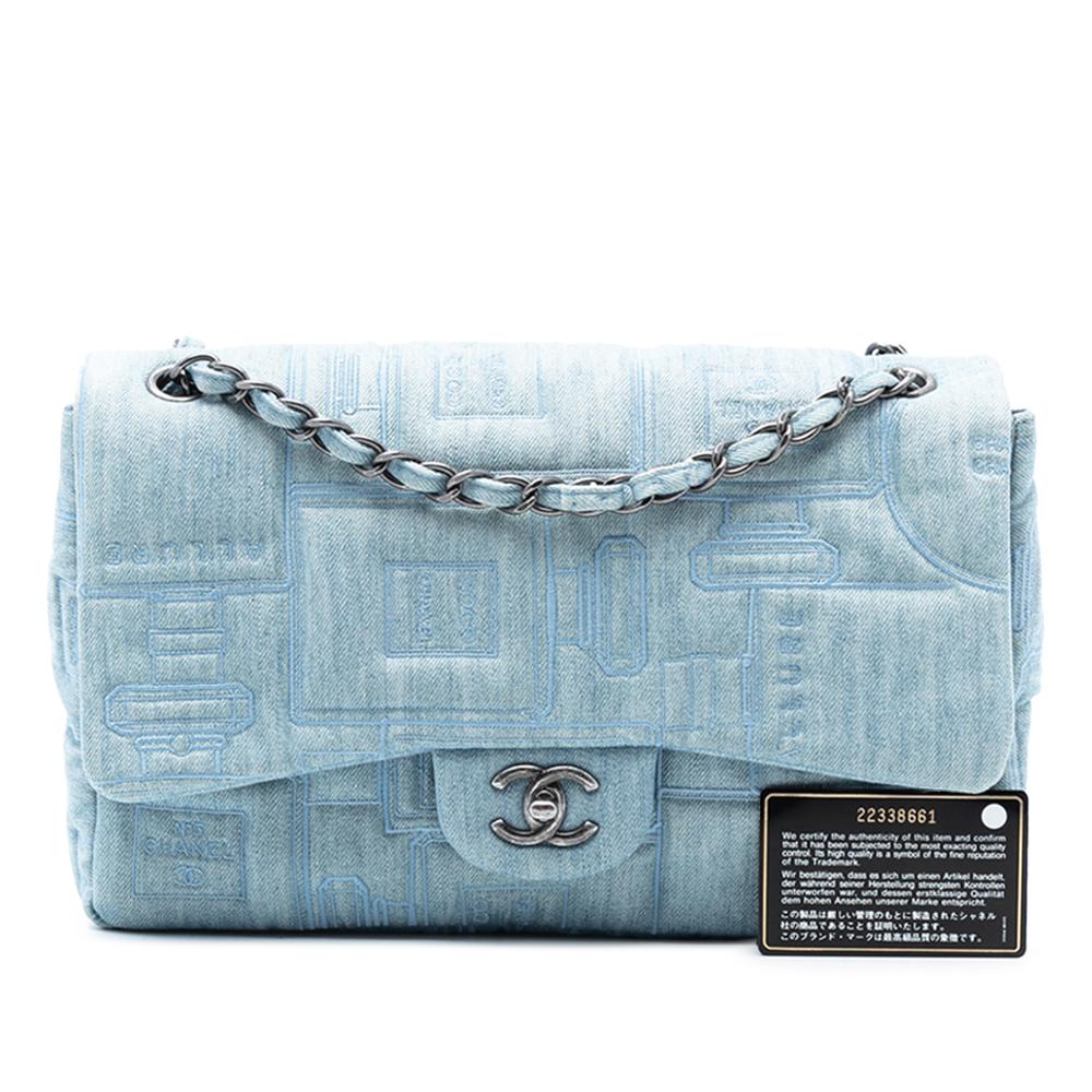Chanel AB Chanel Blue Denim Denim Fabric Medium Embroidered Perfume Bottle Single Flap France