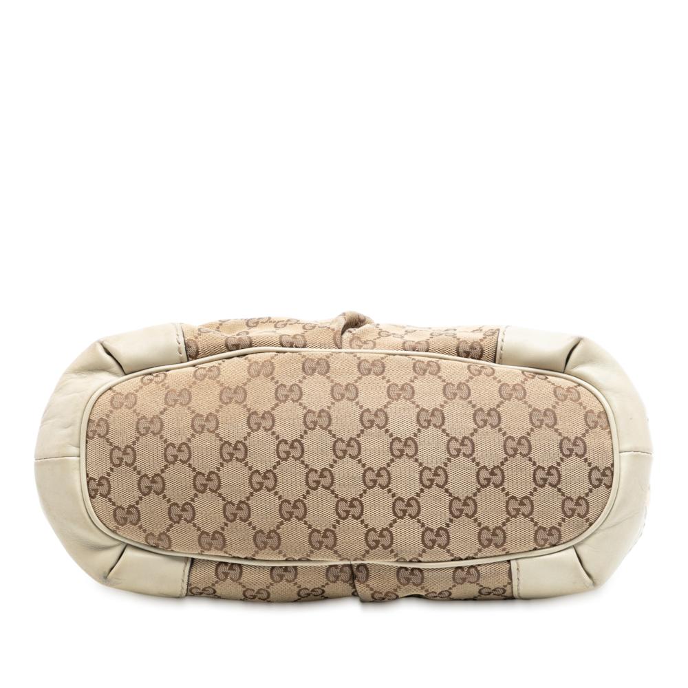 Gucci B Gucci Brown Beige Canvas Fabric GG Sukey Satchel Italy