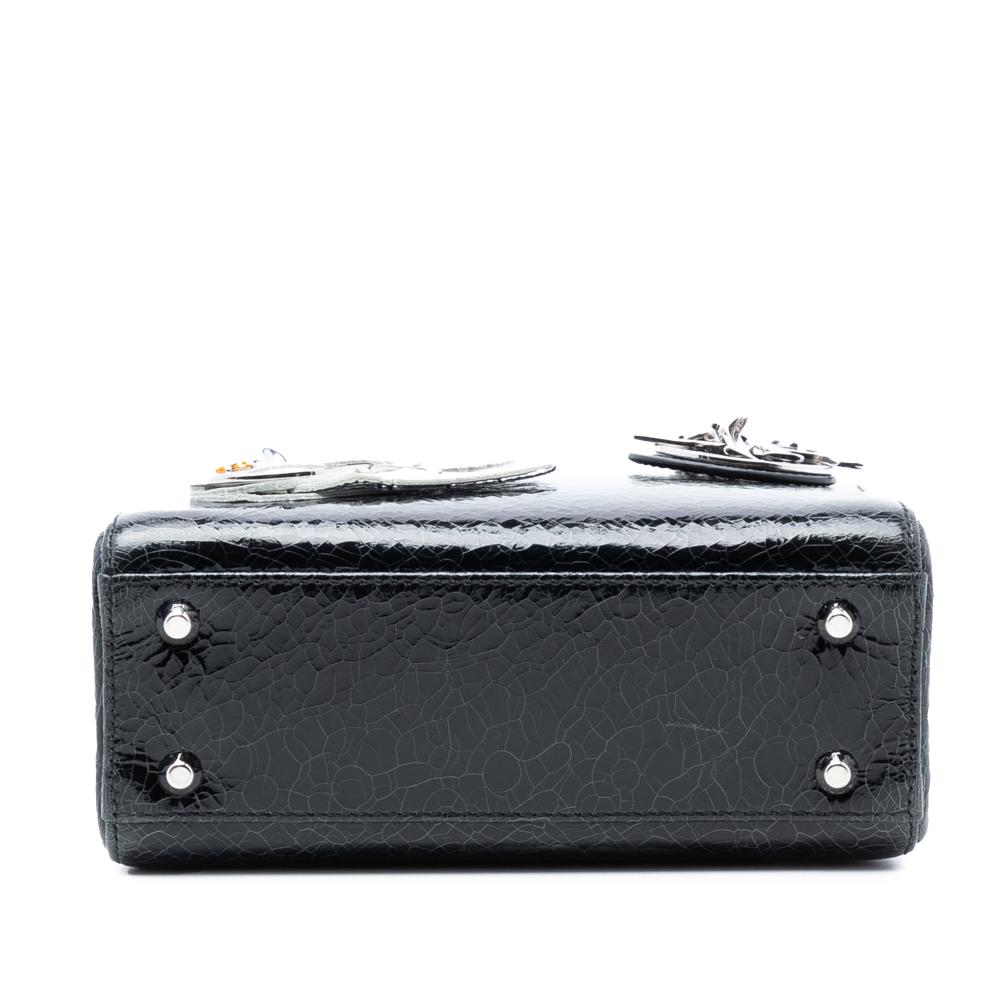 Christian Dior B Dior Black Goatskin Leather Mini Deerskin Ceramic Effect Jeweled Swan Lady Dior Italy