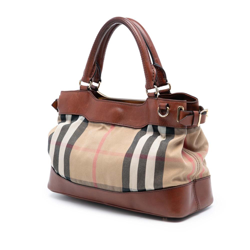 Burberry B Burberry Brown Light Brown Canvas Fabric Small House Check Bridle Hepburn Satchel Italy