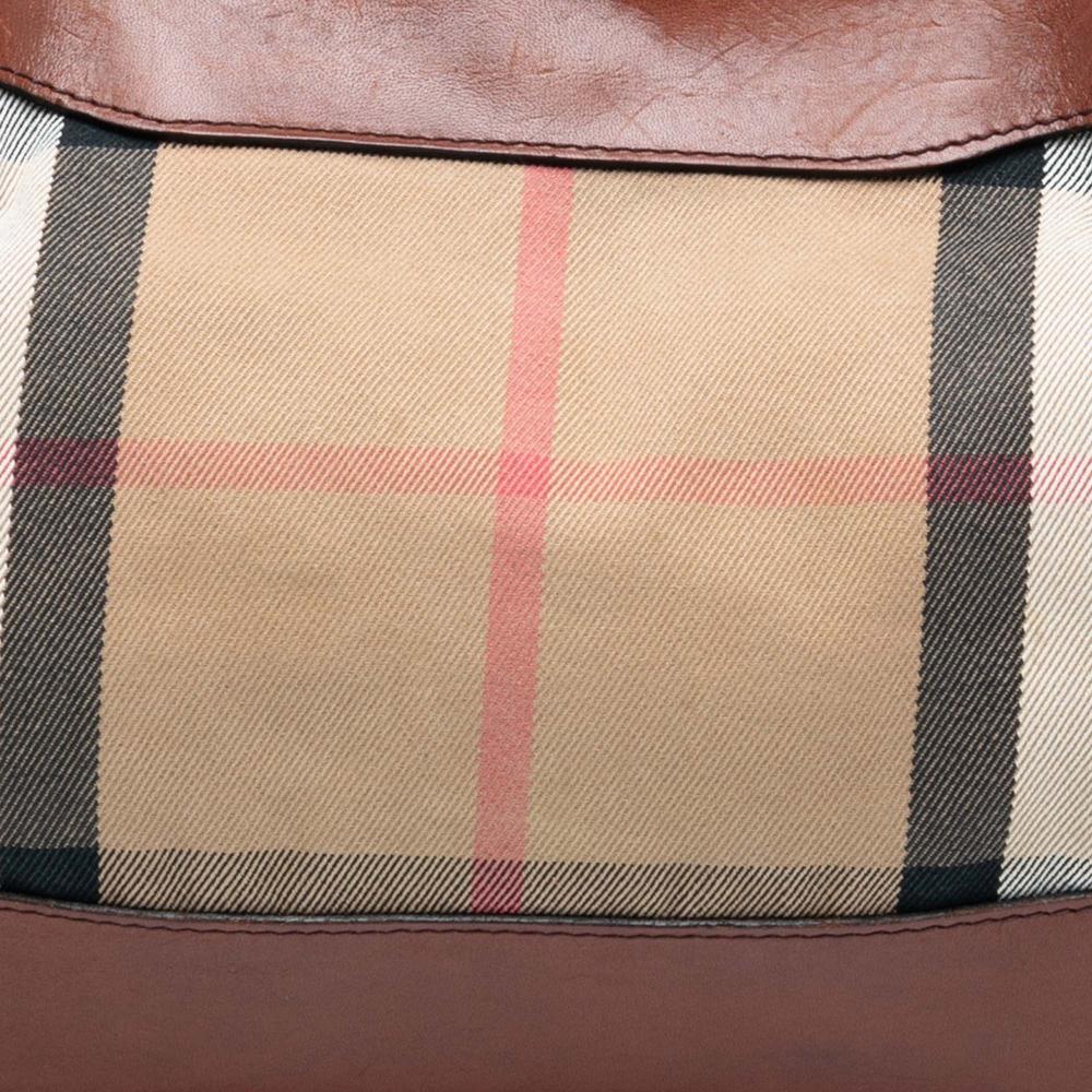 Burberry B Burberry Brown Light Brown Canvas Fabric Small House Check Bridle Hepburn Satchel Italy
