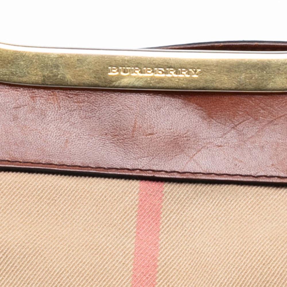 Burberry B Burberry Brown Light Brown Canvas Fabric Small House Check Bridle Hepburn Satchel Italy