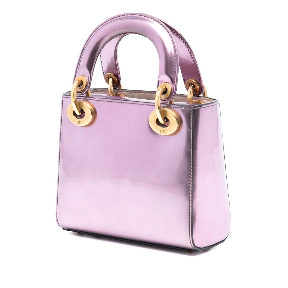 Christian Dior B Dior Pink Patent Leather Leather Mini Metallic Patent Lady Dior Italy