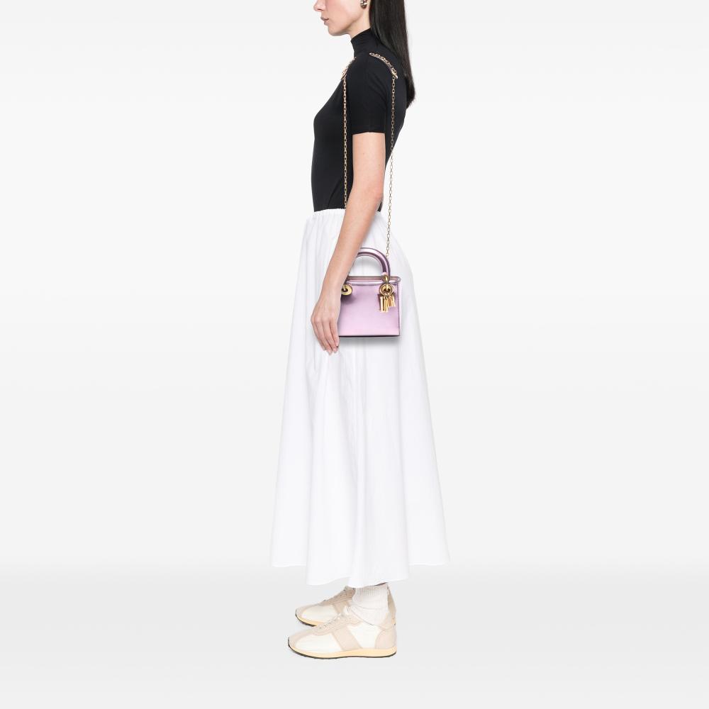 Christian Dior B Dior Pink Patent Leather Leather Mini Metallic Patent Lady Dior Italy