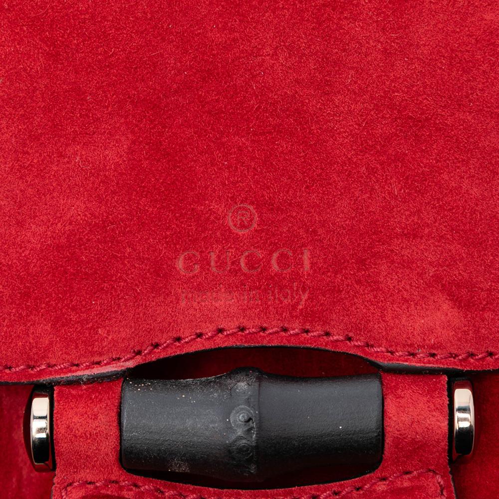 Gucci B Gucci Red Suede Leather Small Bamboo Nouveau Fringe Crossbody Italy