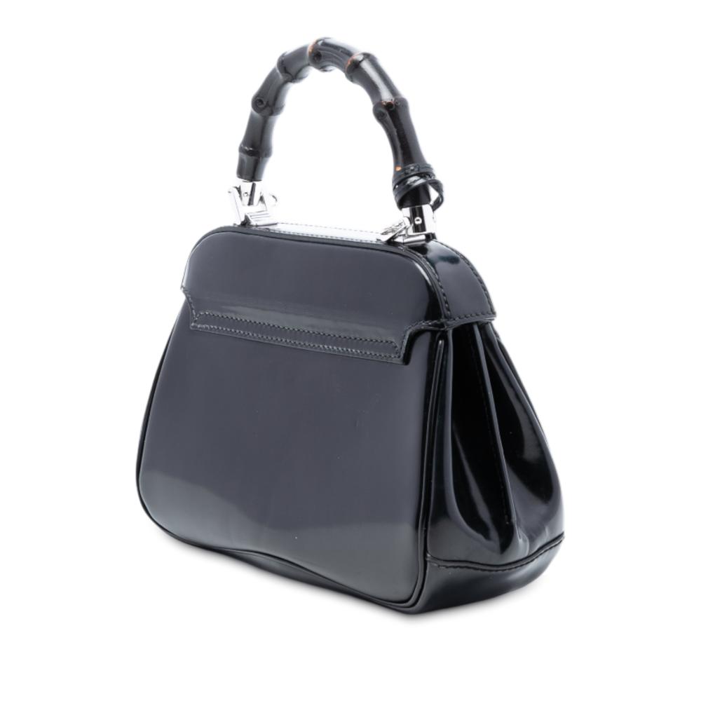 Gucci AB Gucci Black Calf Leather Mini Polished Bamboo Lady Lock Top Handle Bag Italy