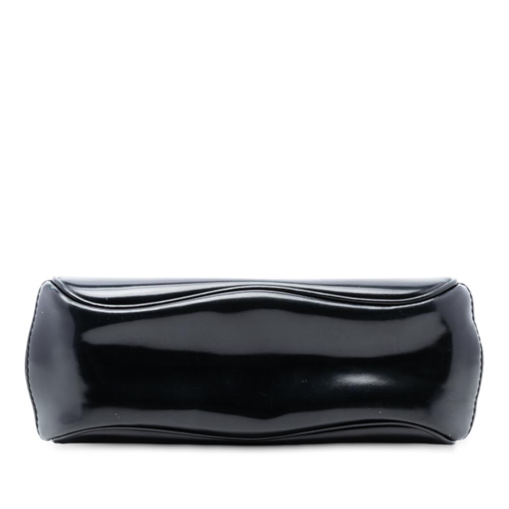 Gucci AB Gucci Black Calf Leather Mini Polished Bamboo Lady Lock Top Handle Bag Italy