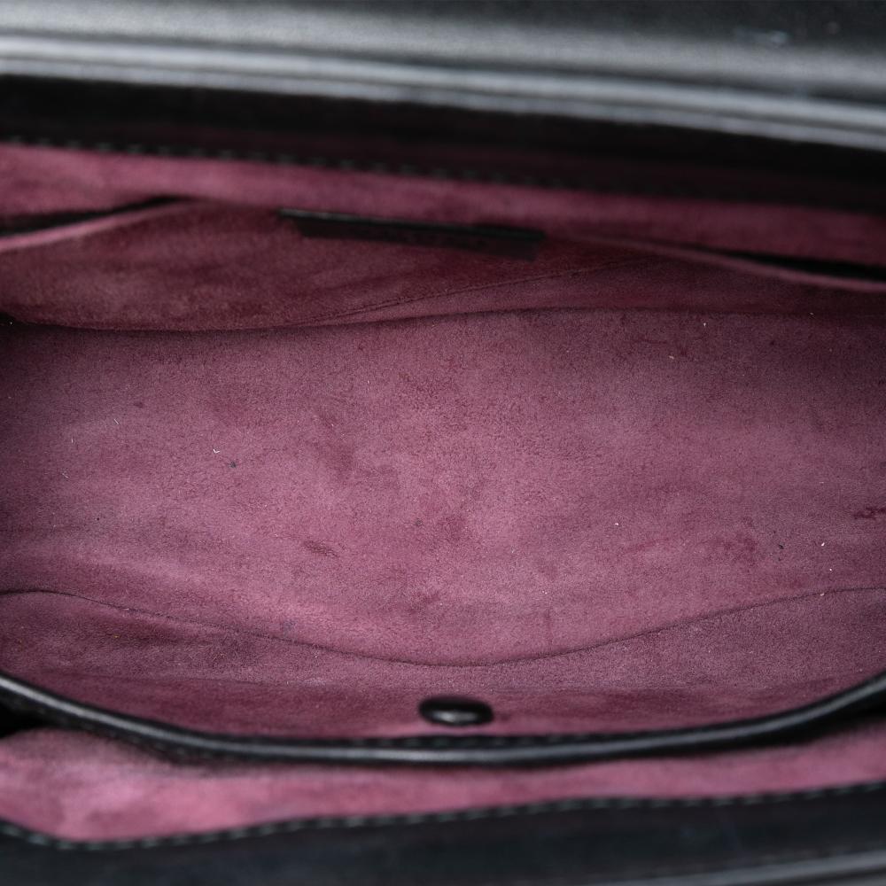 Gucci AB Gucci Black Calf Leather Mini Polished Bamboo Lady Lock Top Handle Bag Italy