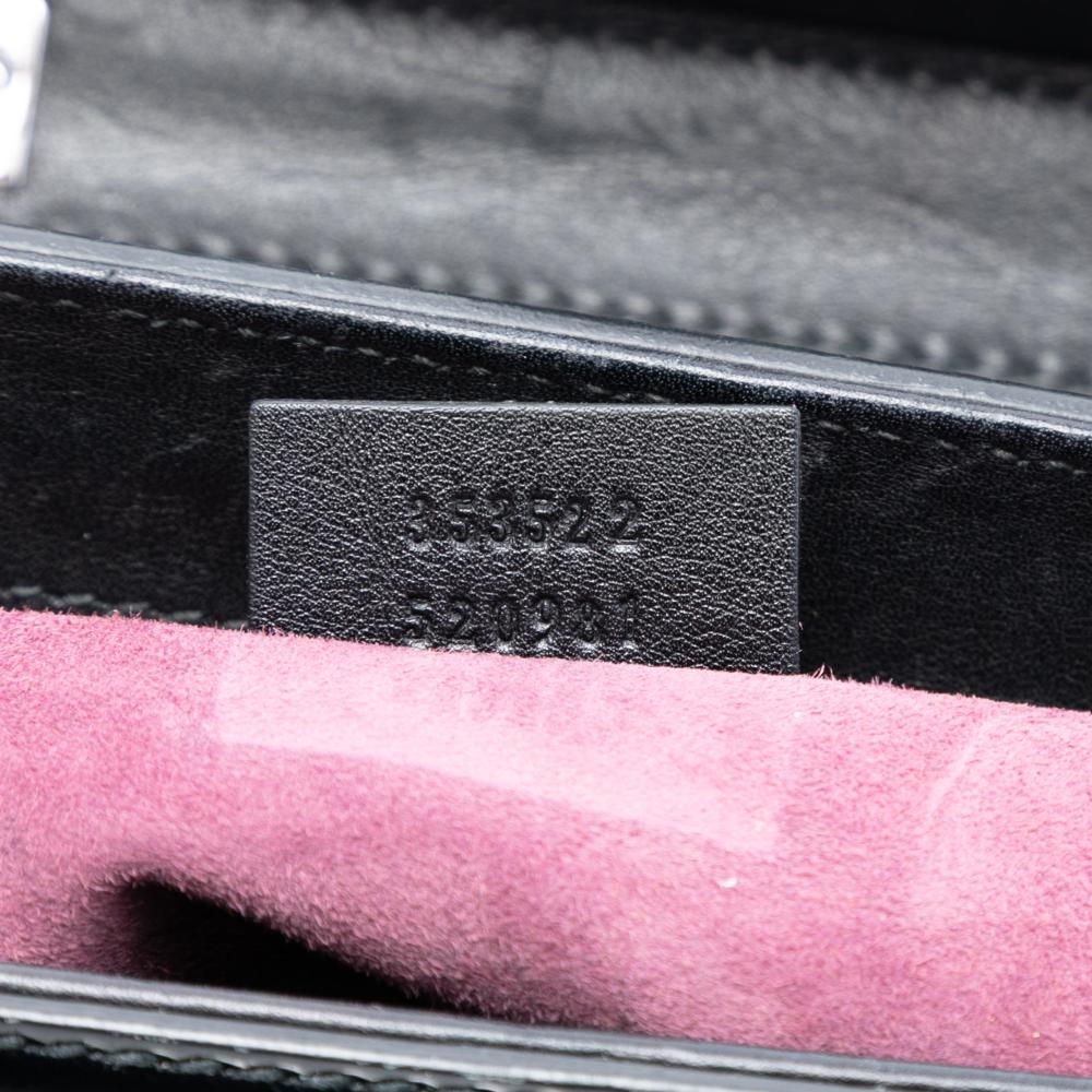 Gucci AB Gucci Black Calf Leather Mini Polished Bamboo Lady Lock Top Handle Bag Italy