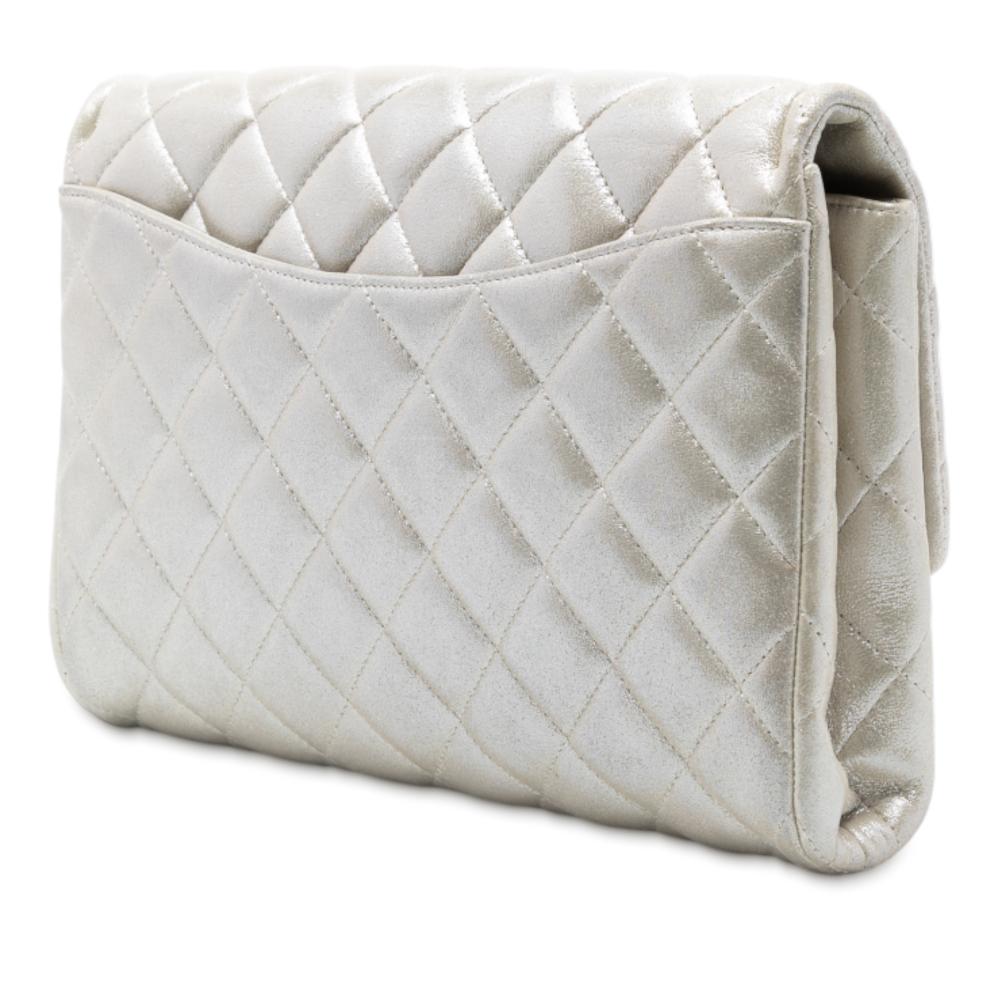 Chanel B Chanel Gold Light Gold Calf Leather CC Quilted Metallic Lambskin Flap Clutch on Chain France