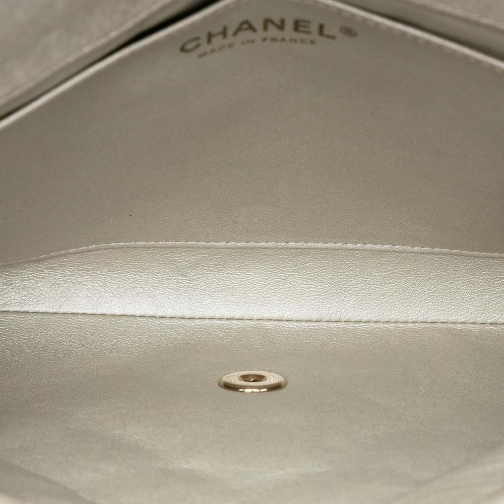 Chanel B Chanel Gold Light Gold Calf Leather CC Quilted Metallic Lambskin Flap Clutch on Chain France