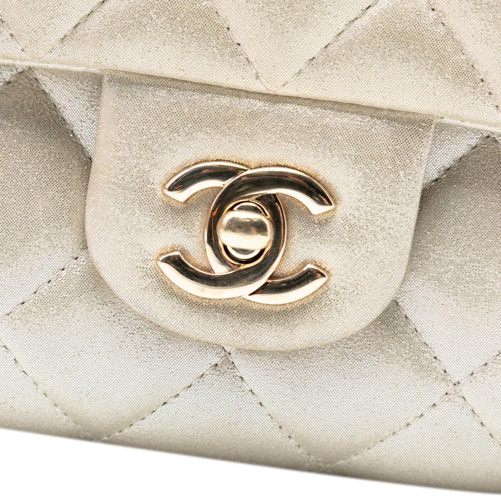 Chanel B Chanel Gold Light Gold Calf Leather CC Quilted Metallic Lambskin Flap Clutch on Chain France