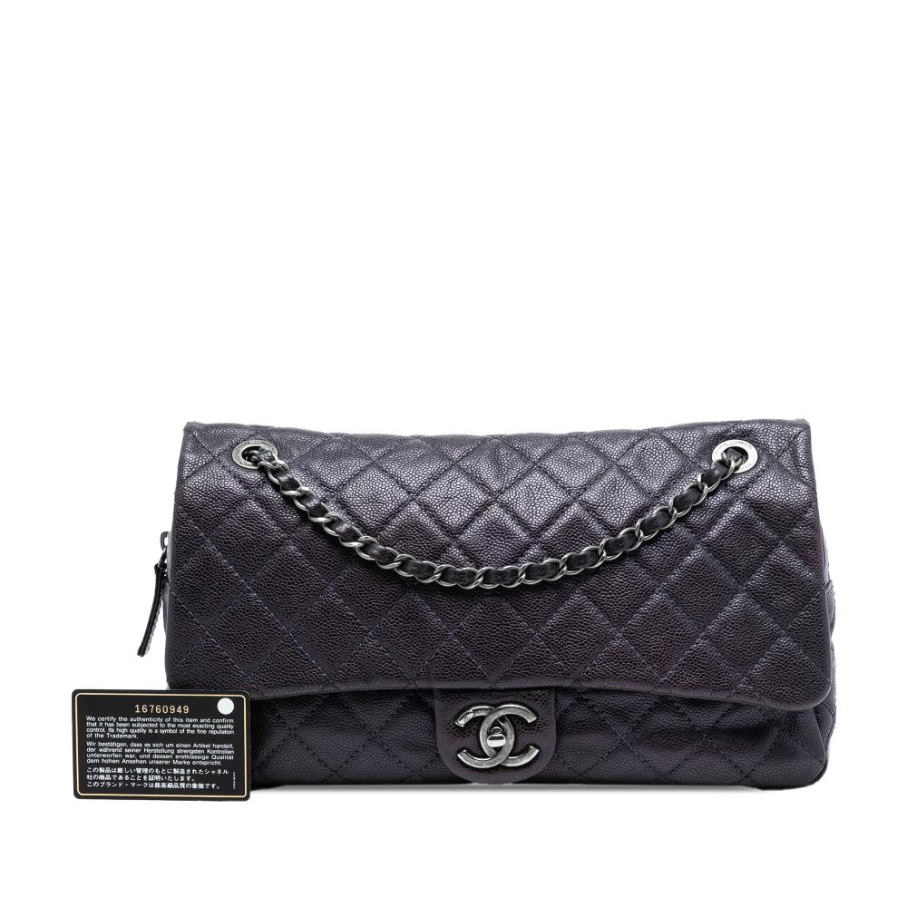Chanel AB Chanel Purple Plum Caviar Leather Leather Jumbo Quilted Iridescent Caviar Easy Flap Italy