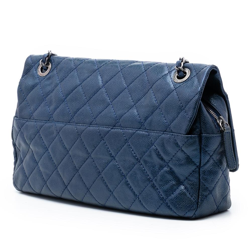 Chanel B Chanel Blue Dark Blue Caviar Leather Leather Jumbo Quilted Iridescent Caviar Easy Flap Italy