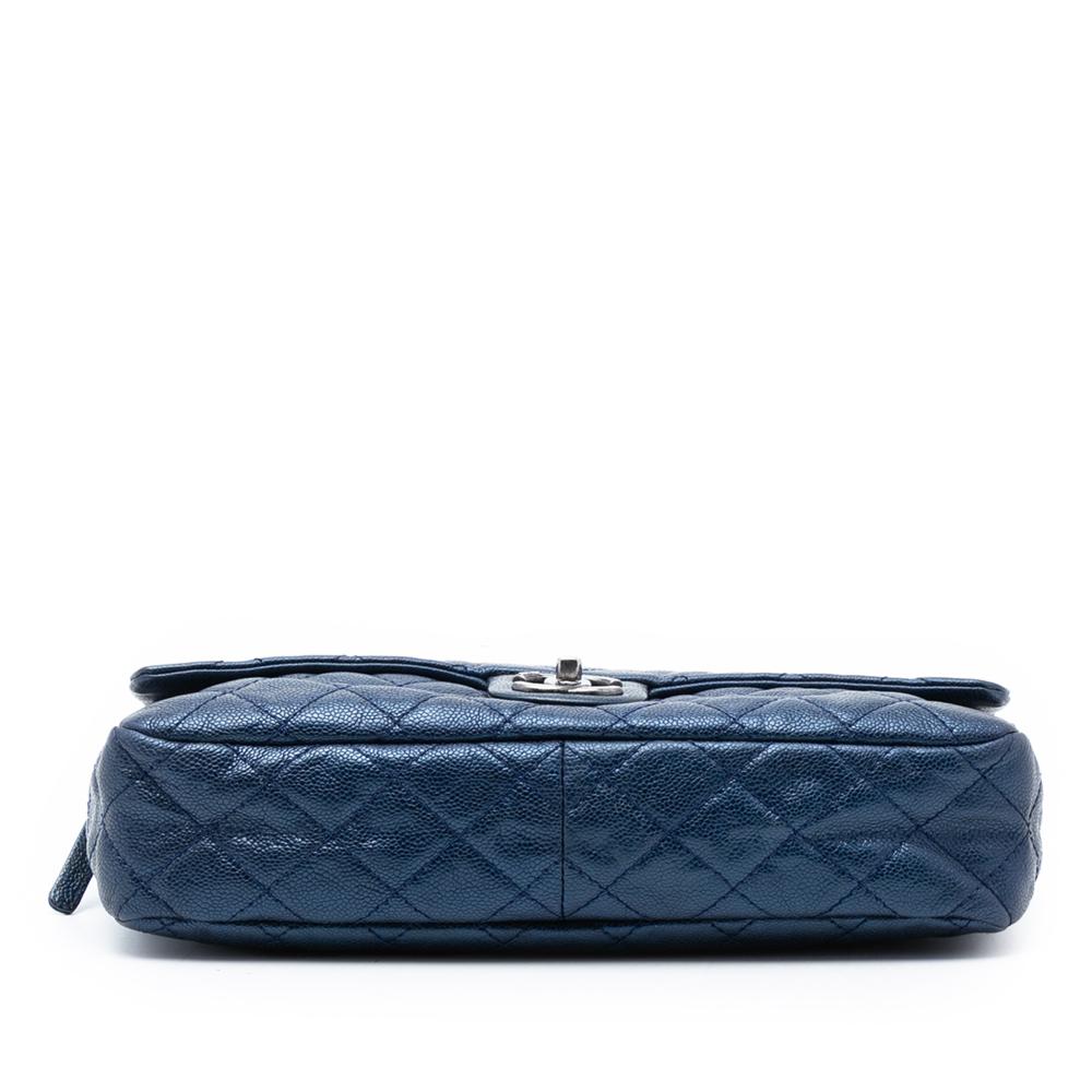 Chanel B Chanel Blue Dark Blue Caviar Leather Leather Jumbo Quilted Iridescent Caviar Easy Flap Italy