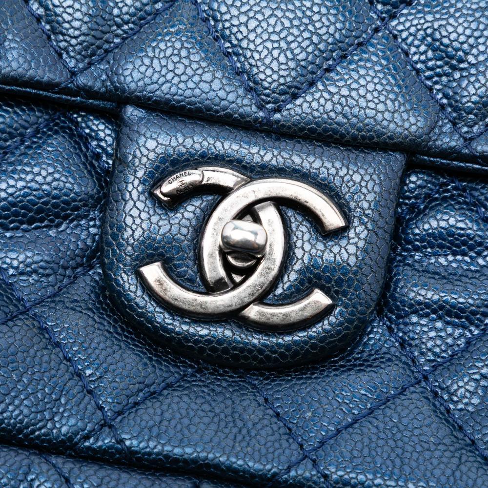 Chanel B Chanel Blue Dark Blue Caviar Leather Leather Jumbo Quilted Iridescent Caviar Easy Flap Italy