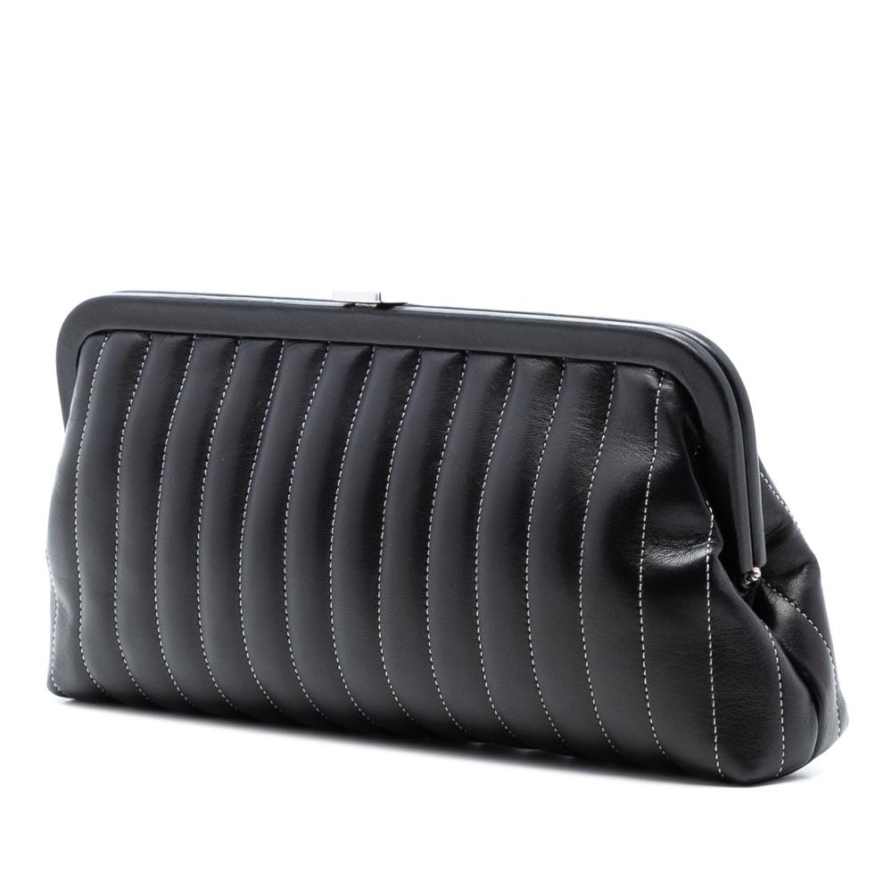 Chanel AB Chanel Black Lambskin Leather Leather Quilted Lambskin Mademoiselle Ligne Clutch France