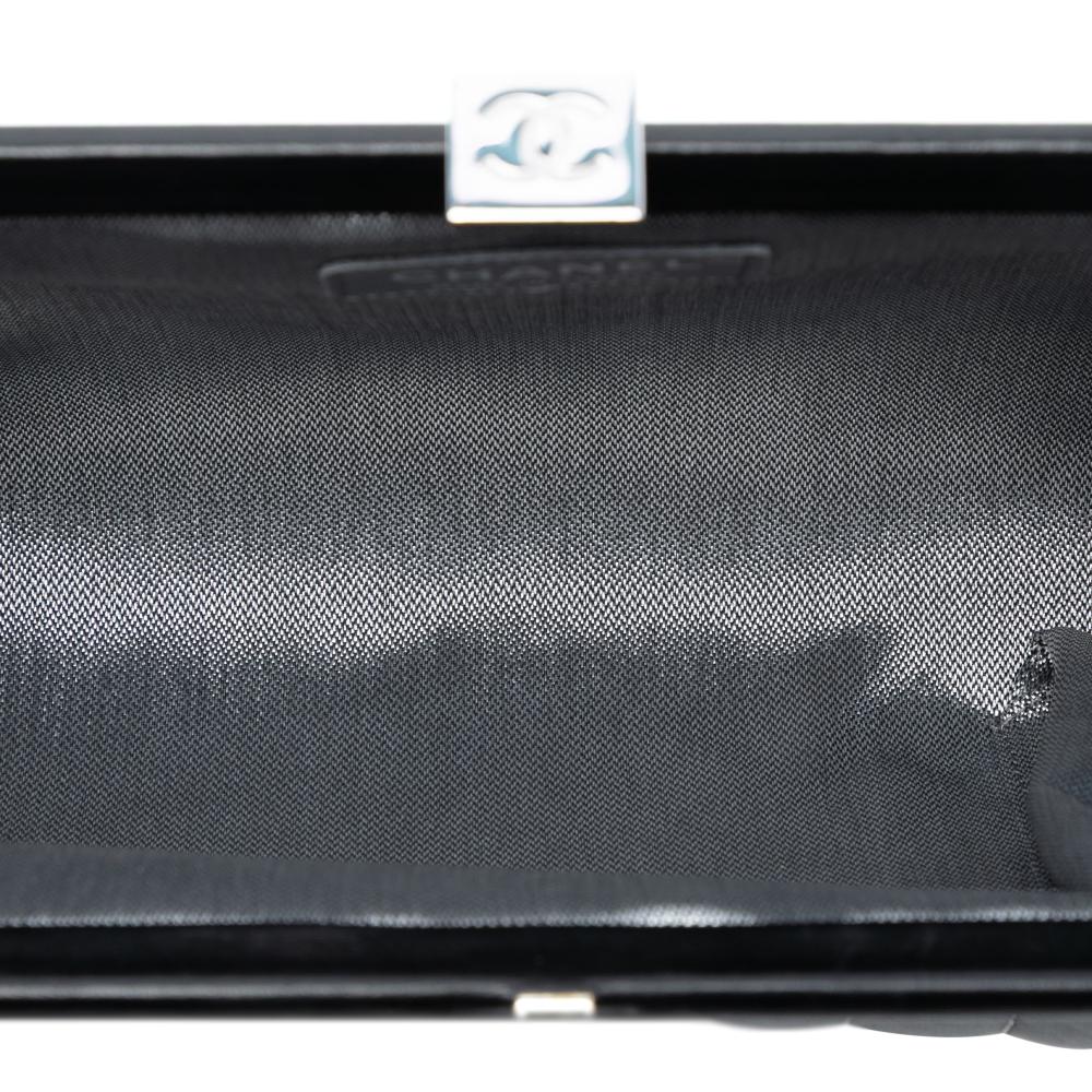 Chanel AB Chanel Black Lambskin Leather Leather Quilted Lambskin Mademoiselle Ligne Clutch France