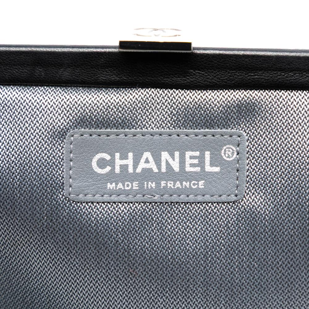 Chanel AB Chanel Black Lambskin Leather Leather Quilted Lambskin Mademoiselle Ligne Clutch France