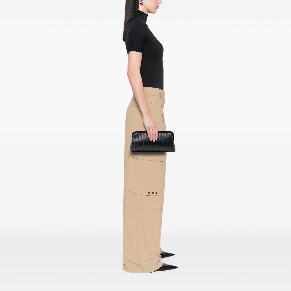 Chanel AB Chanel Black Lambskin Leather Leather Quilted Lambskin Mademoiselle Ligne Clutch France