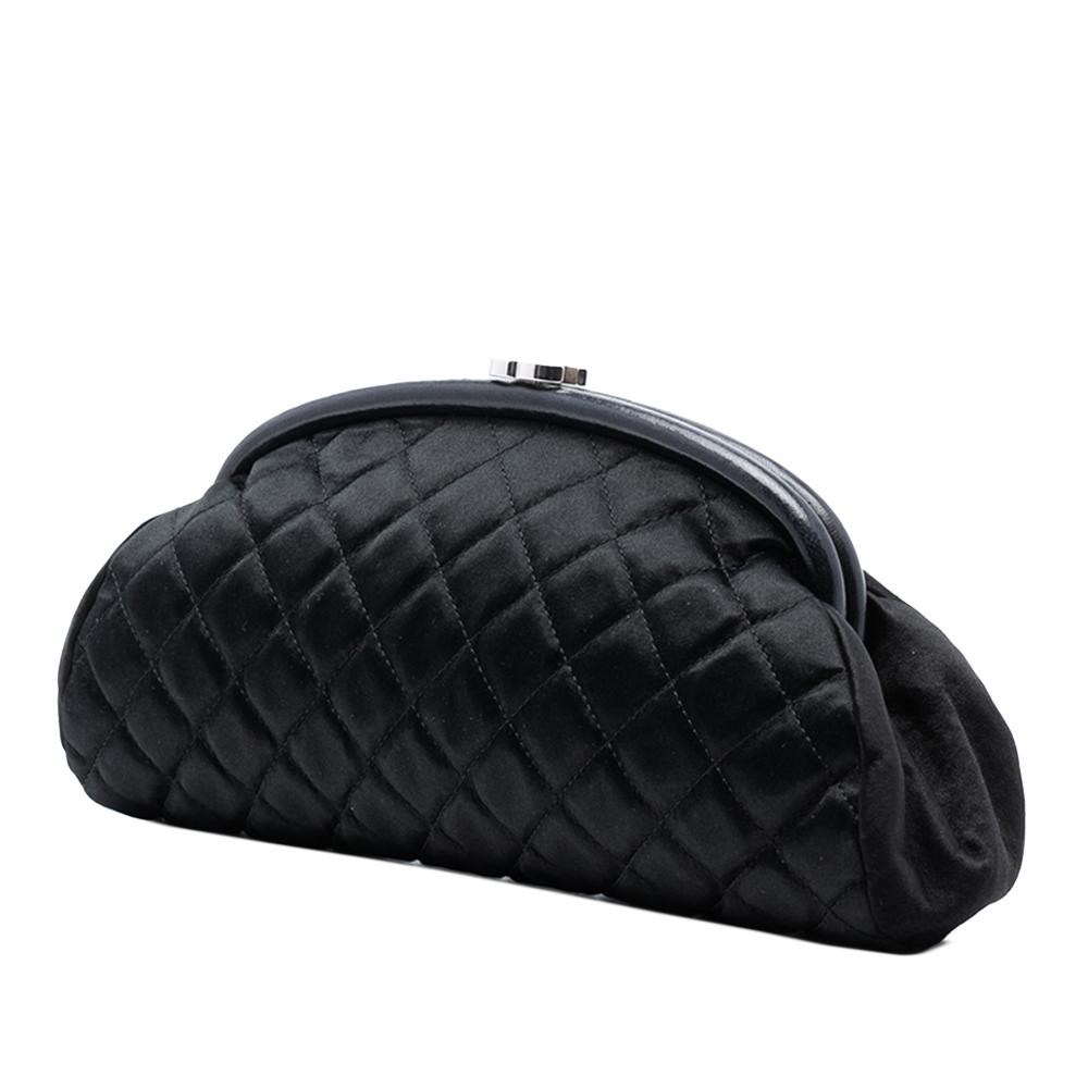 Chanel AB Chanel Black Satin Fabric Quilted Timeless Clutch France