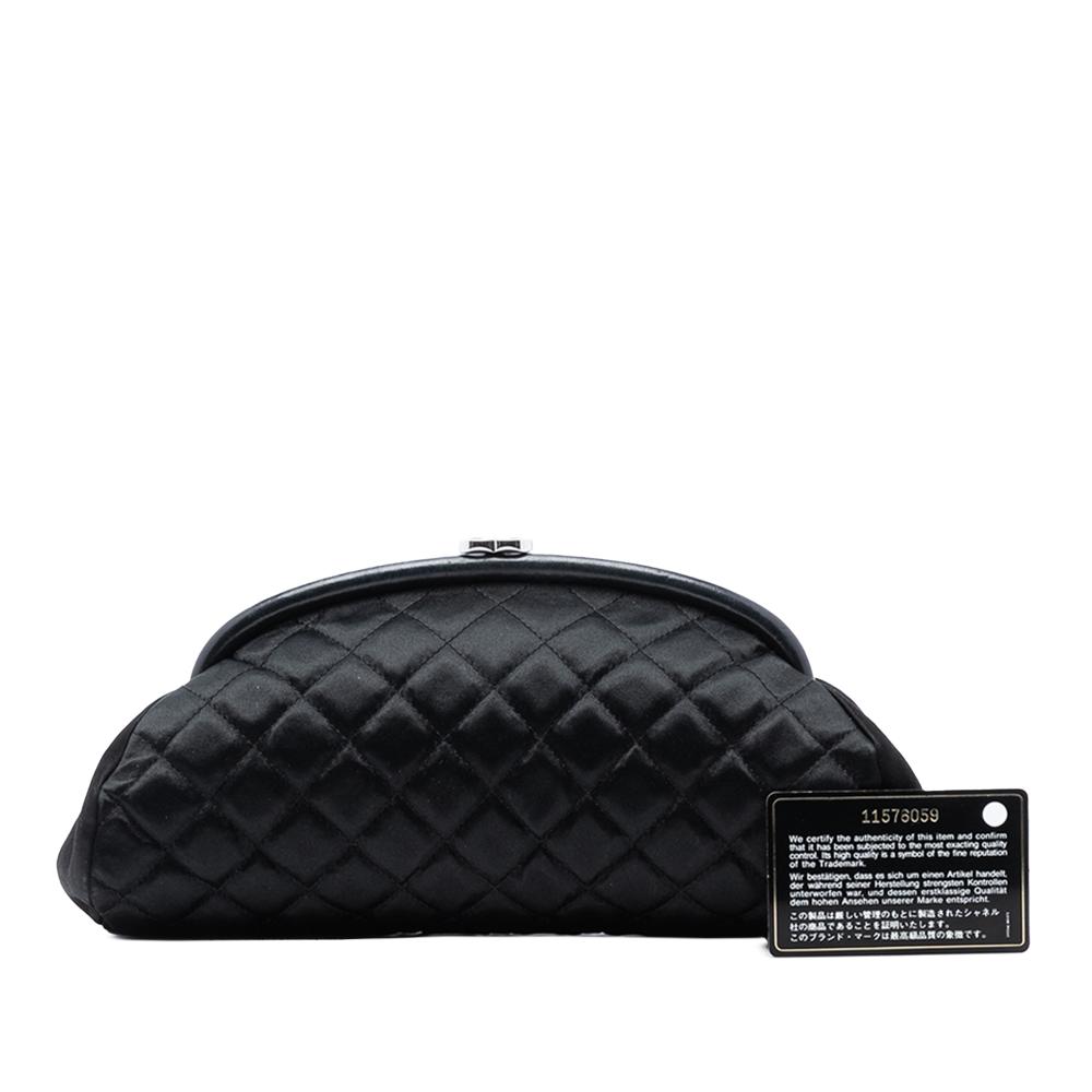 Chanel AB Chanel Black Satin Fabric Quilted Timeless Clutch France