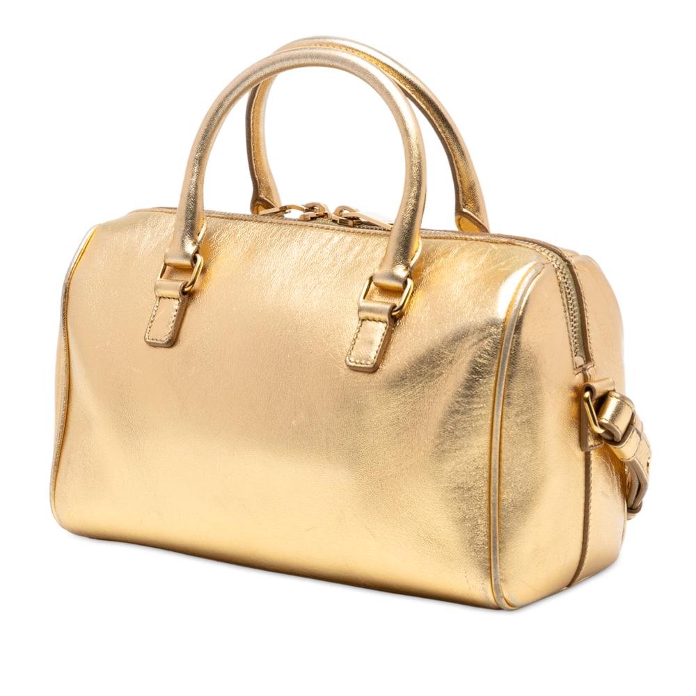 Saint Laurent B Saint Laurent Gold Calf Leather Baby Metallic Classic Duffle Satchel Italy