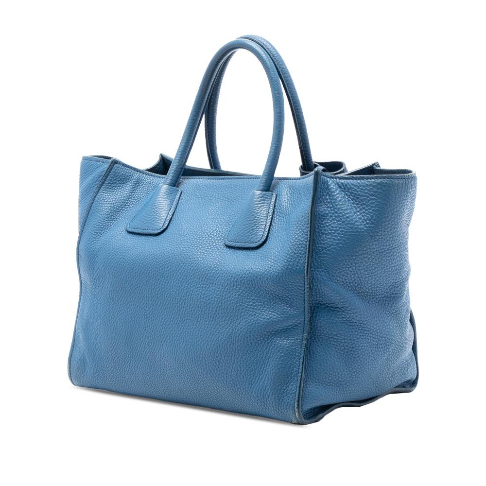 Prada B Prada Blue Calf Leather Vitello Daino Front Pocket Open Convertible Tote Turkey