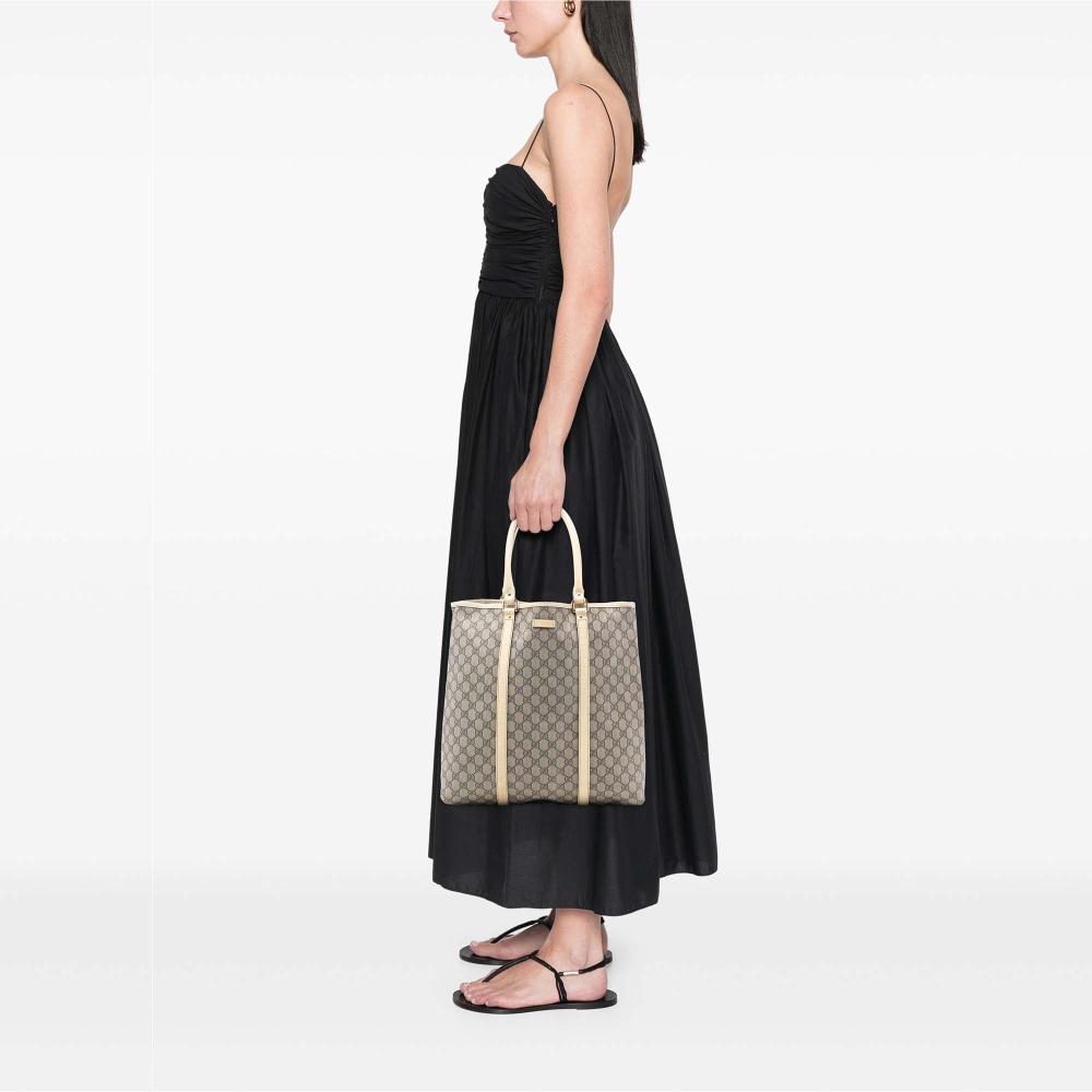 Gucci AB Gucci Brown Beige Coated Canvas Fabric GG Supreme Joy Vertical Tote Italy