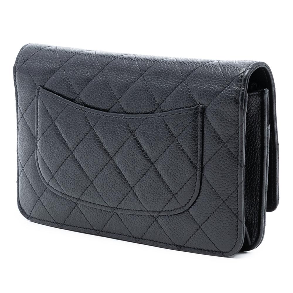 Chanel B Chanel Black Caviar Leather Leather CC Quilted Caviar Wallet on Chain Italy