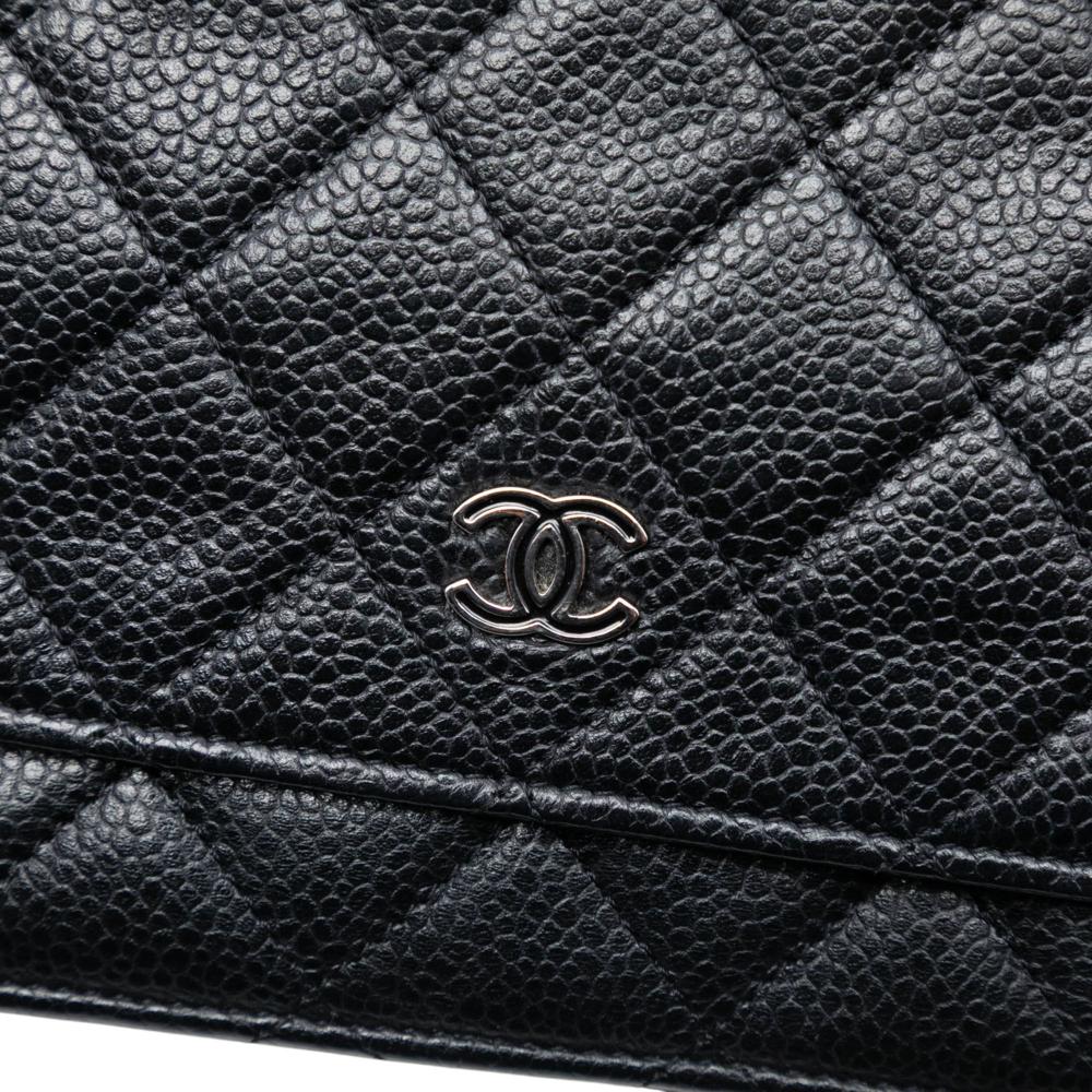 Chanel B Chanel Black Caviar Leather Leather CC Quilted Caviar Wallet on Chain Italy