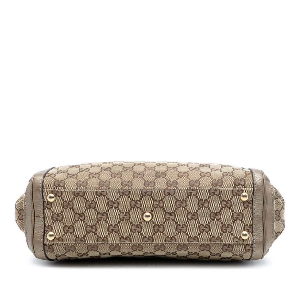 Gucci B Gucci Brown Beige Canvas Fabric GG Bella Satchel Italy