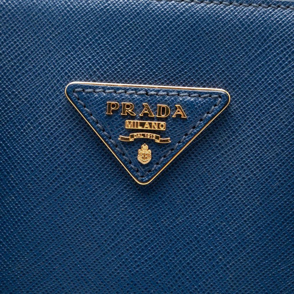 Prada B Prada Blue Saffiano Leather Extra Large Lux Promenade Satchel Italy