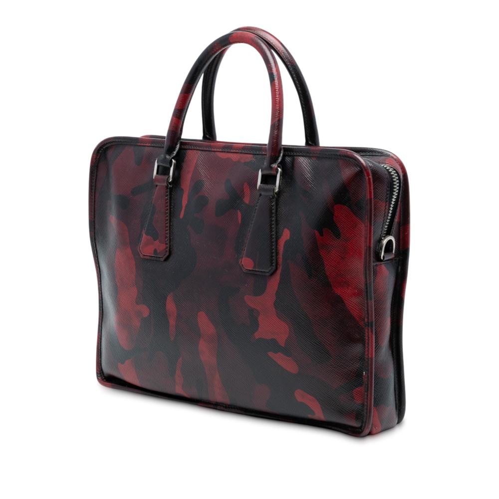 Prada B Prada Red Saffiano Leather Camouflage Print Briefcase Italy