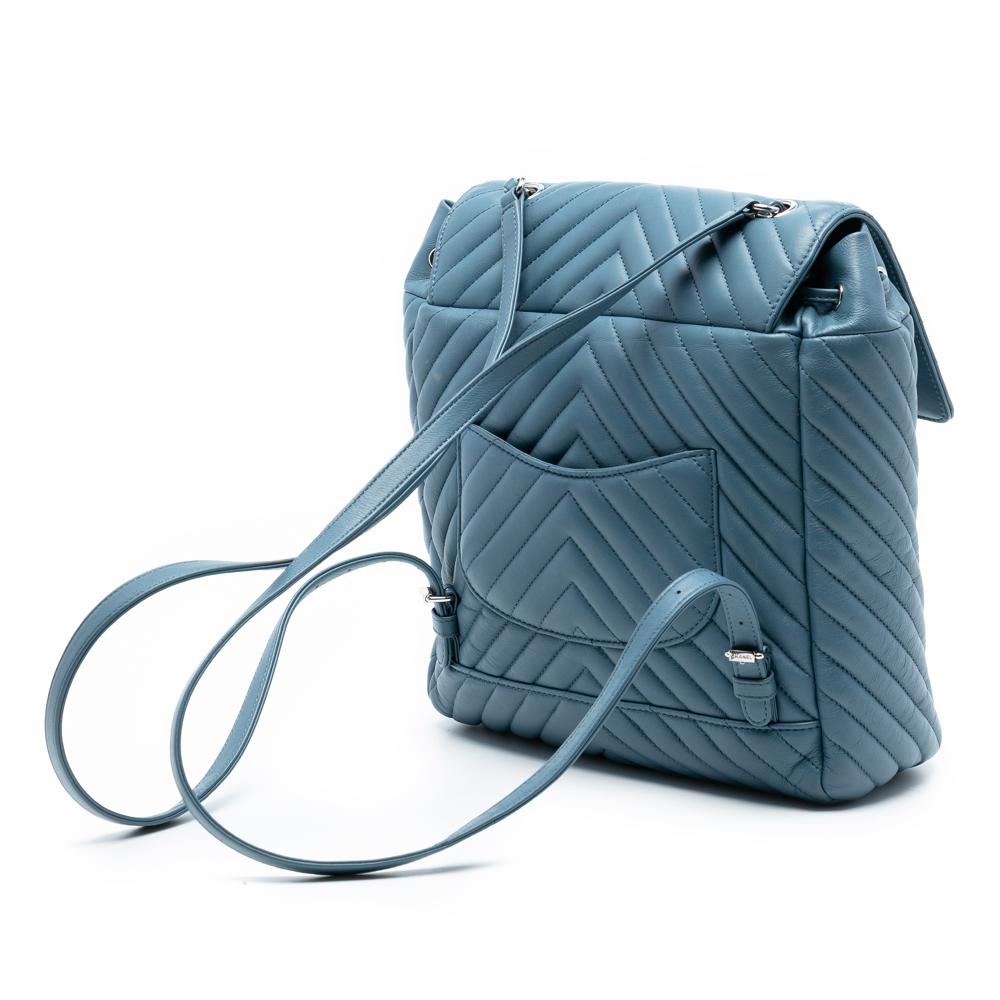 Chanel AB Chanel Blue Lambskin Leather Leather Chevron Lambskin Urban Spirit Backpack Italy