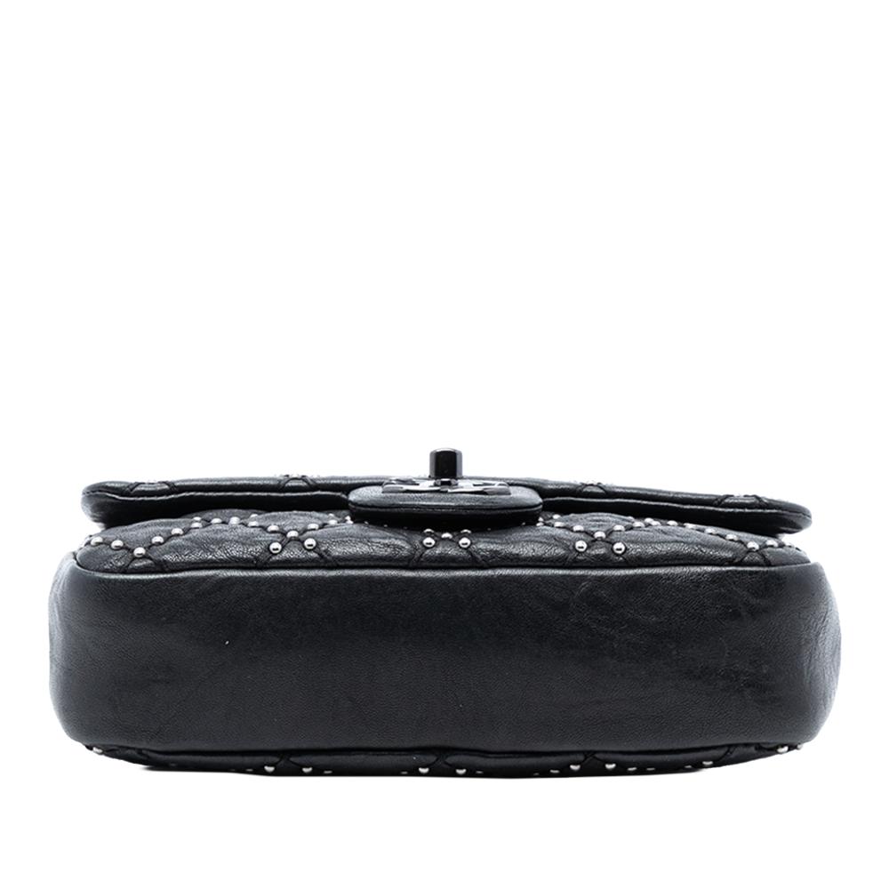 Chanel AB Chanel Black Calf Leather Small Quilted Distressed skin Studded Metal Beauty Flap Italy