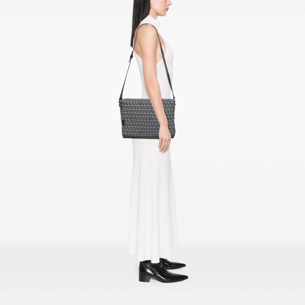 Fendi B Fendi Gray Canvas Fabric Zucchino Crossbody Italy