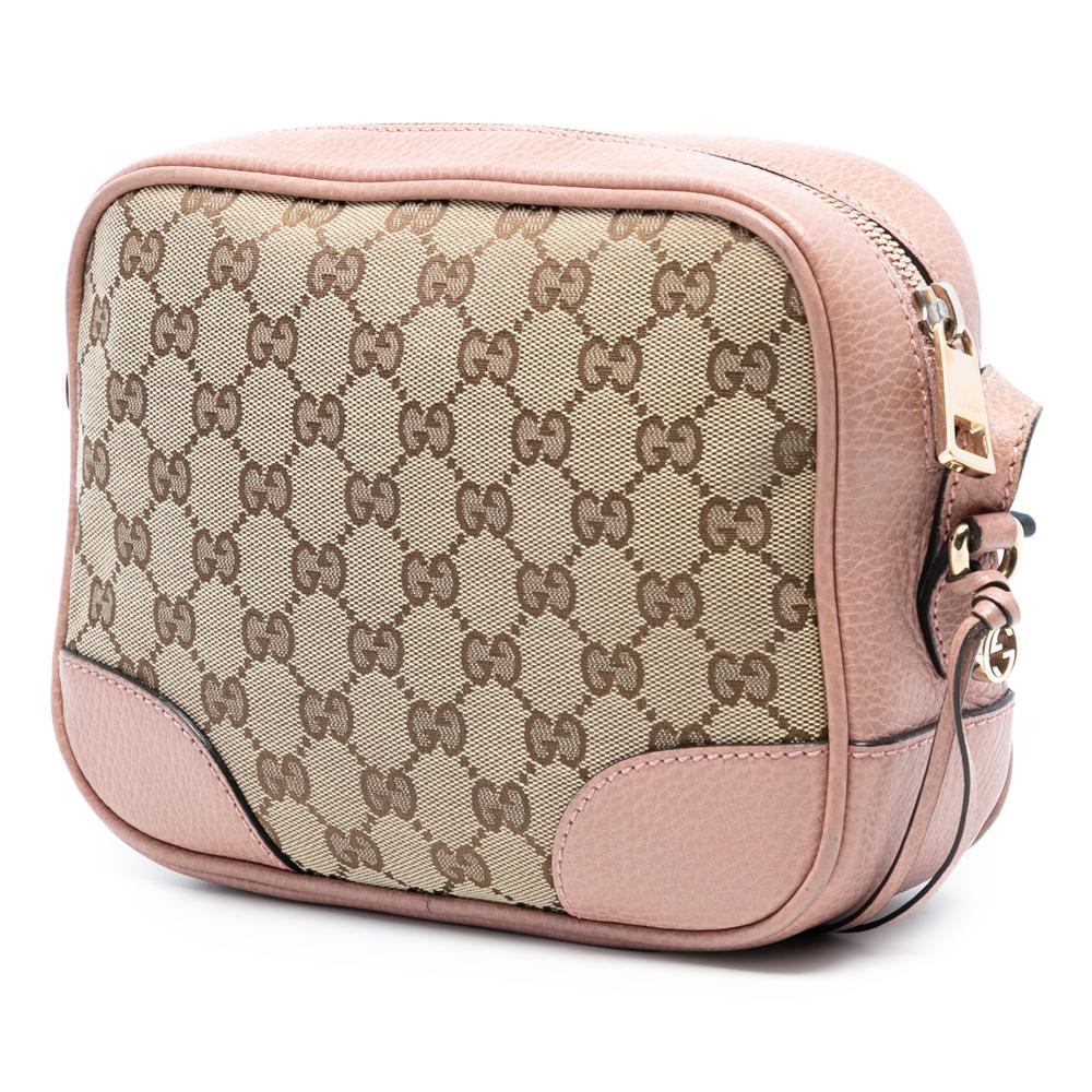 Gucci B Gucci Brown Beige with Pink Canvas Fabric GG Bree Crossbody Italy