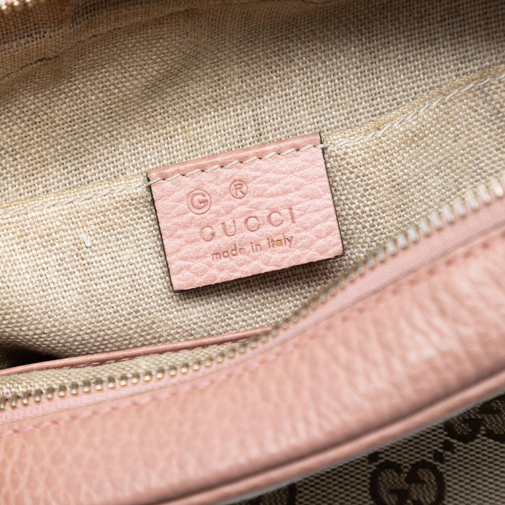 Gucci B Gucci Brown Beige with Pink Canvas Fabric GG Bree Crossbody Italy