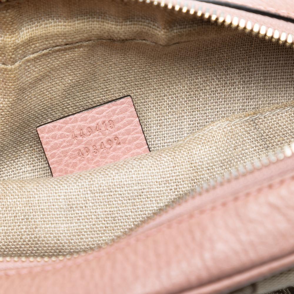 Gucci B Gucci Brown Beige with Pink Canvas Fabric GG Bree Crossbody Italy