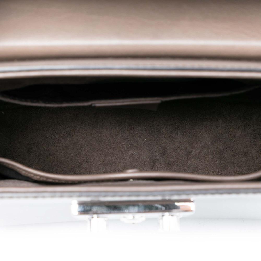 Gucci AB Gucci Gray Calf Leather Mini Polished Bamboo Lady Lock Top Handle Bag Italy