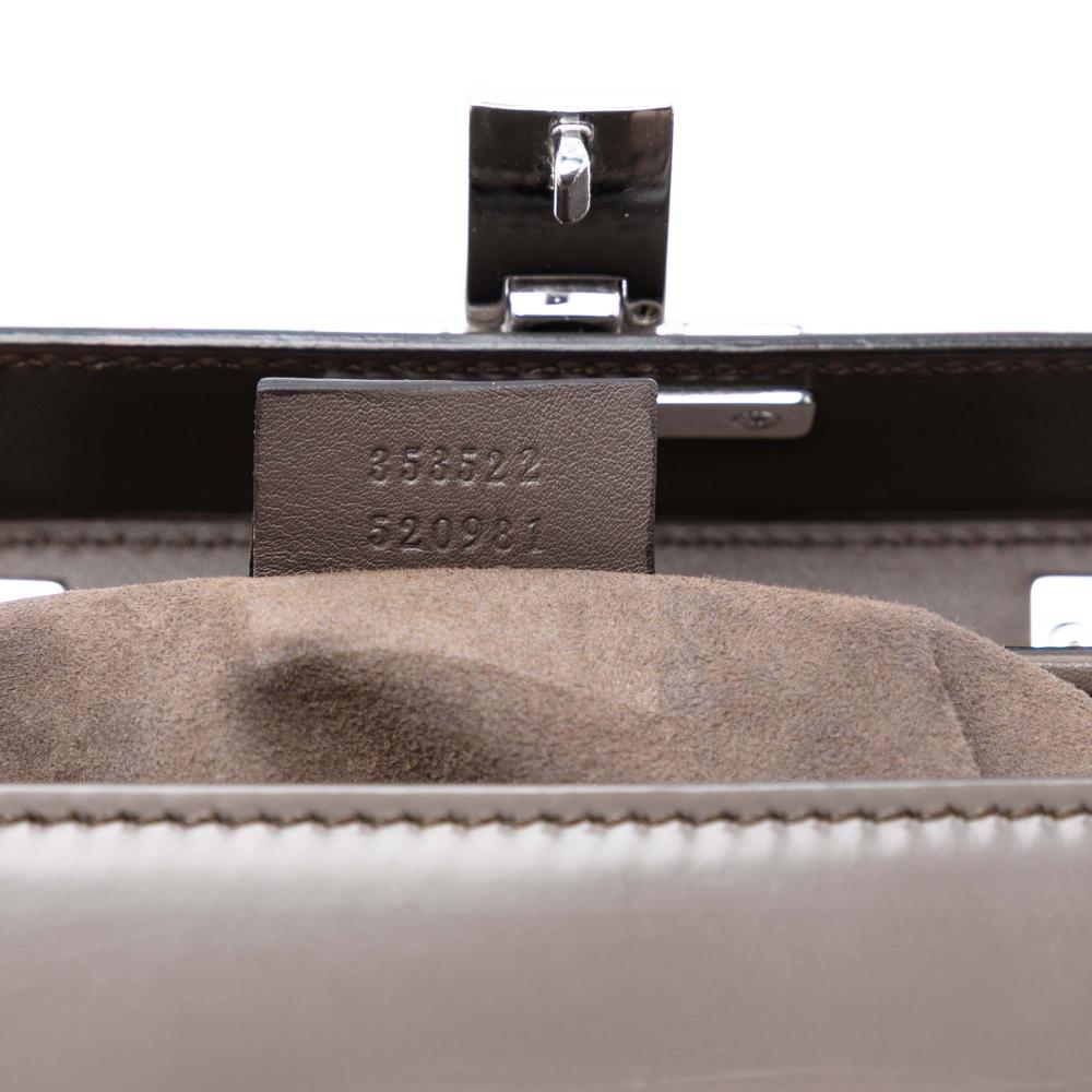 Gucci AB Gucci Gray Calf Leather Mini Polished Bamboo Lady Lock Top Handle Bag Italy