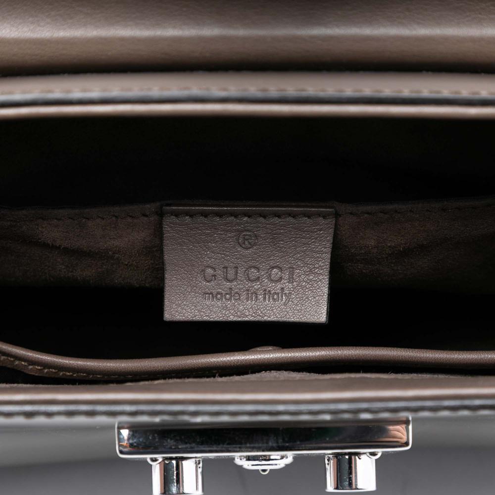 Gucci AB Gucci Gray Calf Leather Mini Polished Bamboo Lady Lock Top Handle Bag Italy