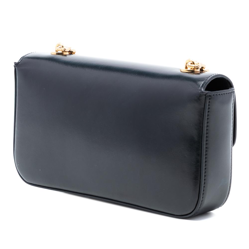 Celine AB Celine Black Calf Leather Smooth skin Cuir Triomphe Chain Shoulder Bag Italy