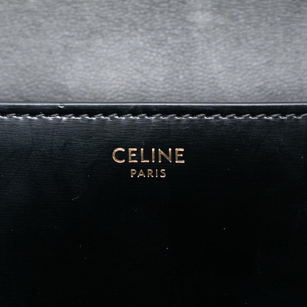 Celine AB Celine Black Calf Leather Smooth skin Cuir Triomphe Chain Shoulder Bag Italy